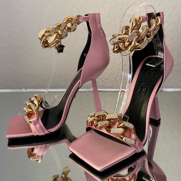 New Versace Crystal Chain High-Heel Sandals Pink 37 $1,725 - Picture 4 of 16